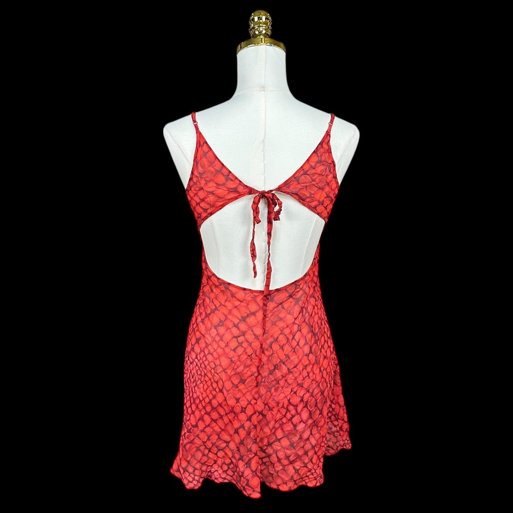 Vtg Y2K Victoria Secrets Silk Red Snake Print Slip Dress Tieback Spaghetti Strap - Picture 4 of 7